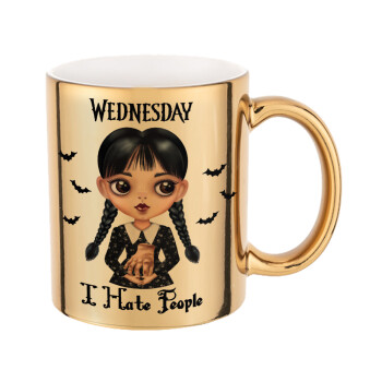 Wednesday Adams, i hate people, Κούπα κεραμική, χρυσή καθρέπτης, 330ml