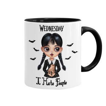 Wednesday Adams, i hate people, Κούπα χρωματιστή μαύρη, κεραμική, 330ml