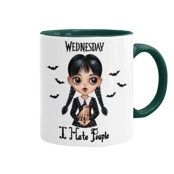 Wednesday Adams, i hate people, Κούπα χρωματιστή πράσινη, κεραμική, 330ml