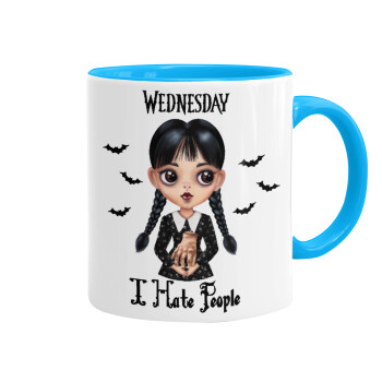 Wednesday Adams, i hate people, Κούπα χρωματιστή γαλάζια, κεραμική, 330ml