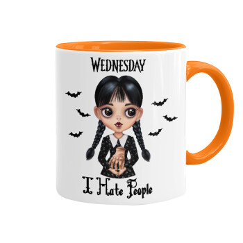 Wednesday Adams, i hate people, Κούπα χρωματιστή πορτοκαλί, κεραμική, 330ml