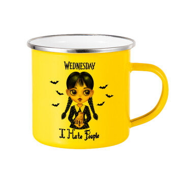 Wednesday Adams, i hate people, Yellow Enamel Metallic Cup 360ml