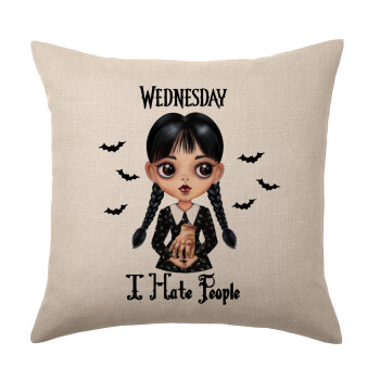 Wednesday Adams, i hate people, Μαξιλάρι καναπέ ΛΙΝΟ 40x40cm περιέχεται το  γέμισμα