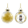 Transparent Christmas tree ball ornament with gold filling 8cm