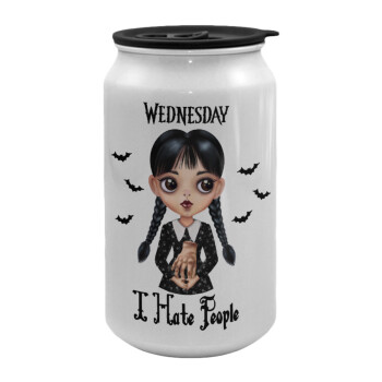 Wednesday Adams, i hate people, Κούπα ταξιδιού μεταλλική με καπάκι (tin-can) 500ml