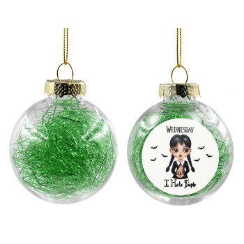 Wednesday Adams, i hate people, Transparent Christmas tree ball ornament with green filling 8cm