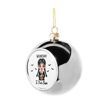 Wednesday Adams, i hate people, Silver 8cm Christmas tree ball ornament