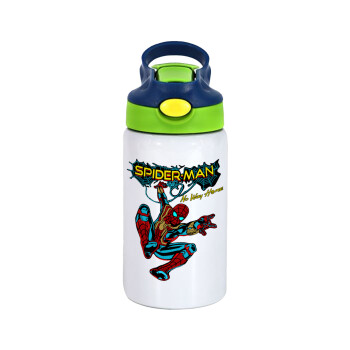 Spiderman no way home, Children's hot water bottle, stainless steel, with safety straw, green, blue (350ml)
