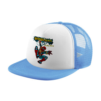 Spiderman no way home, Καπέλο Soft Trucker με Δίχτυ Γαλάζιο/Λευκό
