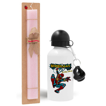 Spiderman no way home, Πασχαλινό Σετ, παγούρι μεταλλικό αλουμινίου (500ml) & πασχαλινή λαμπάδα αρωματική πλακέ (30cm) (ΡΟΖ)