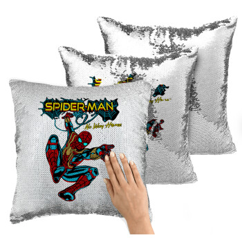 Spiderman no way home, Μαξιλάρι καναπέ Μαγικό Ασημένιο με πούλιες 40x40cm περιέχεται το γέμισμα