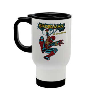 Spiderman no way home, Stainless steel travel mug with lid, double wall white 450ml