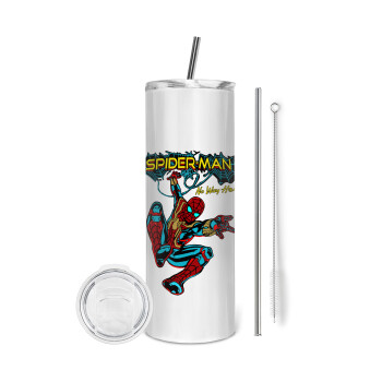 Spiderman no way home, Tumbler ποτήρι θερμό από ανοξείδωτο ατσάλι 600ml, με μεταλλικό καλαμάκι & βούρτσα καθαρισμού