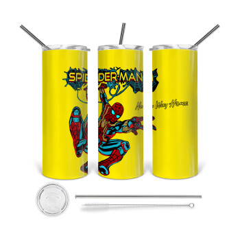 Spiderman no way home, Tumbler ποτήρι θερμό από ανοξείδωτο ατσάλι 600ml, με μεταλλικό καλαμάκι & βούρτσα καθαρισμού