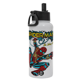 Spiderman no way home, Metal mug thermo White with Straw and Spout Lid (Stainless steel), double wall, 950ml