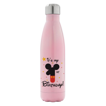 Disney look (Number) Birthday, Metal mug thermos Pink Iridiscent (Stainless steel), double wall, 500ml