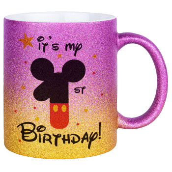 Disney look (Number) Birthday, Κούπα Χρυσή/Ροζ Glitter, κεραμική, 330ml