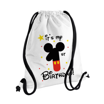 Disney look (Number) Birthday, Backpack pouch GYMBAG white, with pocket (40x48cm) & thick cords