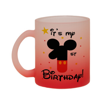Disney look (Number) Birthday, Κούπα γυάλινη δίχρωμη με βάση το κόκκινο ματ, 330ml