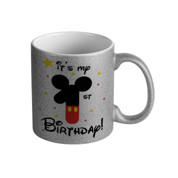 Disney look (Number) Birthday, Κούπα Ασημένια Glitter που γυαλίζει, κεραμική, 330ml