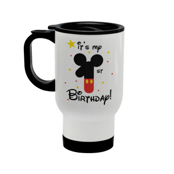 Disney look (Number) Birthday, Stainless steel travel mug with lid, double wall white 450ml