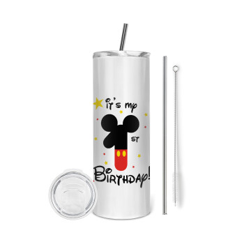 Disney look (Number) Birthday, Eco friendly ποτήρι θερμό (tumbler) από ανοξείδωτο ατσάλι 600ml, με μεταλλικό καλαμάκι & βούρτσα καθαρισμού