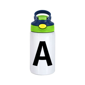 Μονόγραμμα , Children's hot water bottle, stainless steel, with safety straw, green, blue (350ml)