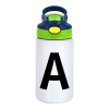 Children's hot water bottle, stainless steel, with safety straw, green, blue (350ml)