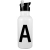 White water bottle with straw, stainless steel 600ml