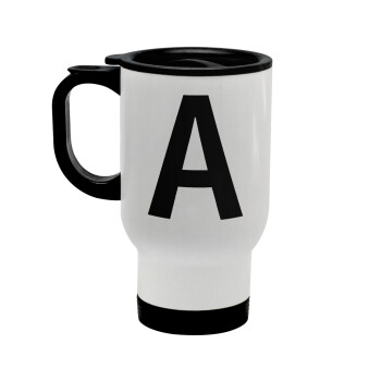 Μονόγραμμα , Stainless steel travel mug with lid, double wall white 450ml