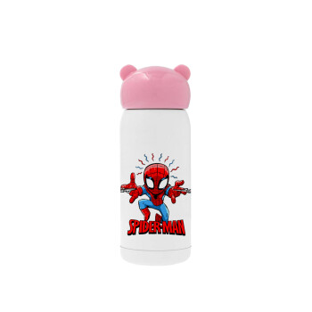 Spiderman flying, Pink stainless steel thermal flask, 320ml