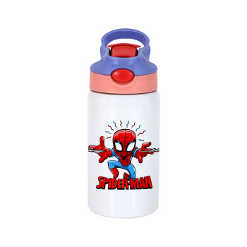 Spiderman flying, Παιδικό παγούρι θερμό, ανοξείδωτο, με καλαμάκι ασφαλείας, ροζ/μωβ (350ml)