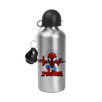 Spiderman flying, Metallic water jug, Silver, aluminum 500ml