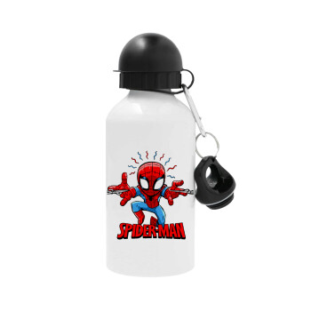Spiderman flying, Metal water bottle, White, aluminum 500ml