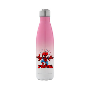 Spiderman flying, Metal mug thermos Pink/White (Stainless steel), double wall, 500ml