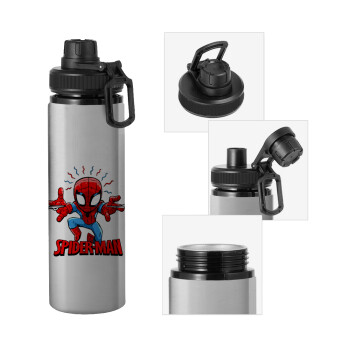 Spiderman flying, Metallic water bottle with safety cap, 850ml aluminum