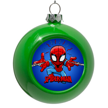 Spiderman flying, Green Christmas tree ornament bauble 8cm