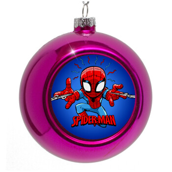 Spiderman flying, Purple Christmas tree ornament bauble 8cm