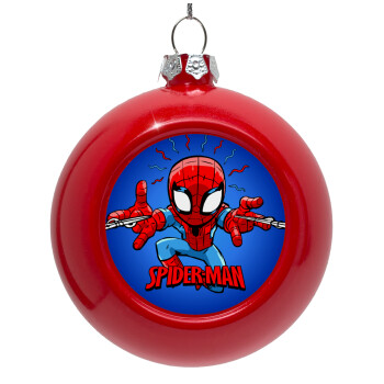 Spiderman flying, Red Christmas tree ornament bauble 8cm