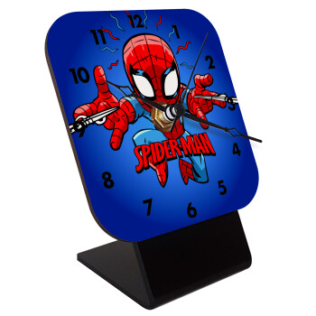 Spiderman flying, Επιτραπέζιο ρολόι ξύλινο με δείκτες (10cm)