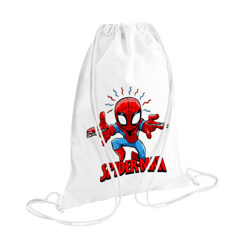 Spiderman flying, Backpack pouch GYMBAG white (28x40cm)