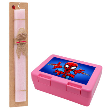 Spiderman flying, Easter Set, children's snack container PINK & scented flat Easter candle (30cm) (PINK)