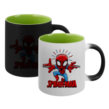 Spiderman flying, Κούπα Μαγική εσωτερικό πράσινο, κεραμική 330ml που αλλάζει χρώμα με το ζεστό ρόφημα (1 τεμάχιο)
