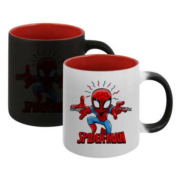 Spiderman flying, Κούπα Μαγική εσωτερικό κόκκινο, κεραμική, 330ml που αλλάζει χρώμα με το ζεστό ρόφημα (1 τεμάχιο)