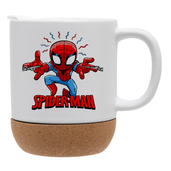 Spiderman flying, Ceramic coffee mug Cork (MAT), 330ml (1pcs)