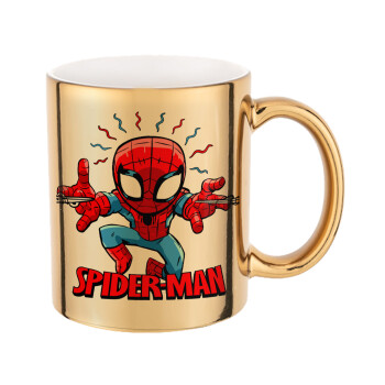 Spiderman flying, Mug ceramic, gold mirror, 330ml