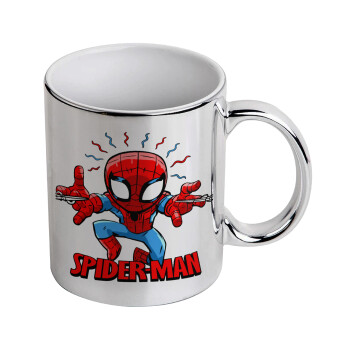 Spiderman flying, Mug ceramic, silver mirror, 330ml