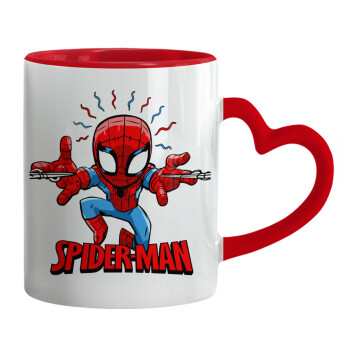 Spiderman flying, Mug heart red handle, ceramic, 330ml