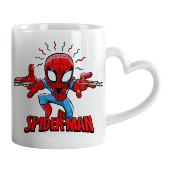 Spiderman flying, Κούπα καρδιά χερούλι λευκή, κεραμική, 330ml
