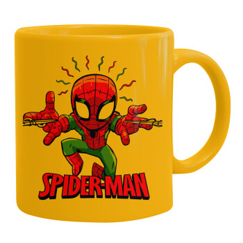 Spiderman flying, Ceramic coffee mug yellow, 330ml (1pcs)